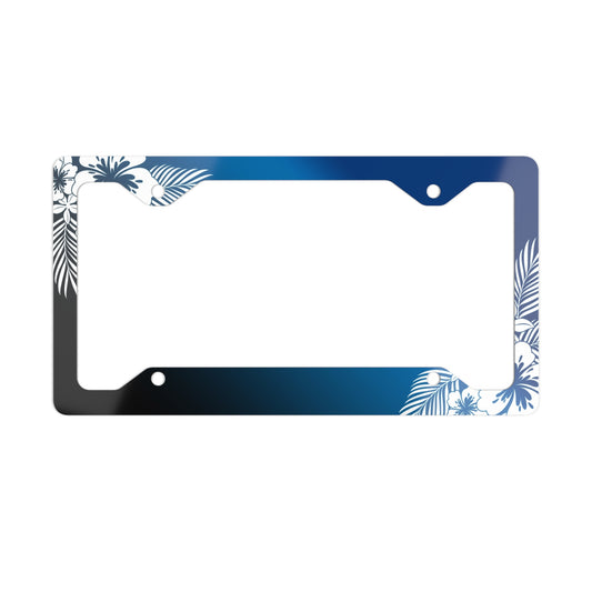 Tropical Hibiscus Blue Metal License Plate Frame