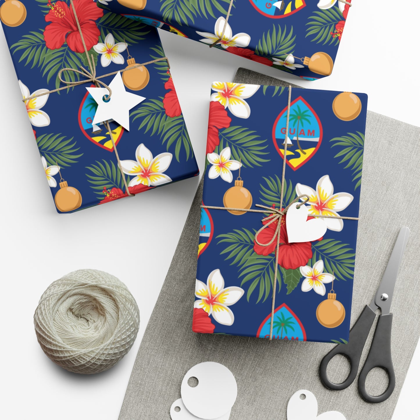 Guam Christmas Flowers Blue Gift Wrapping Paper