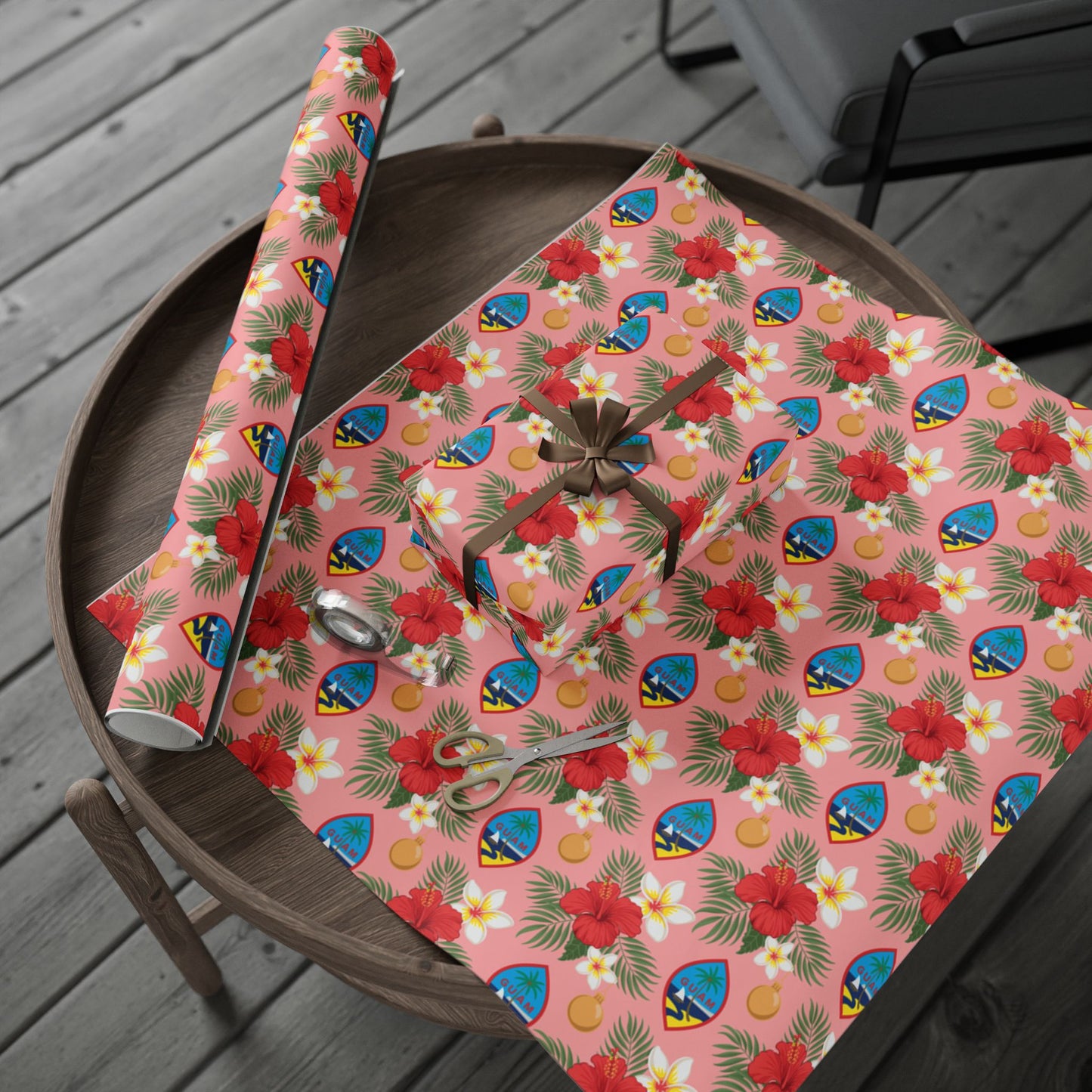 Guam Christmas Flowers Pink Gift Wrap Wrapping Paper