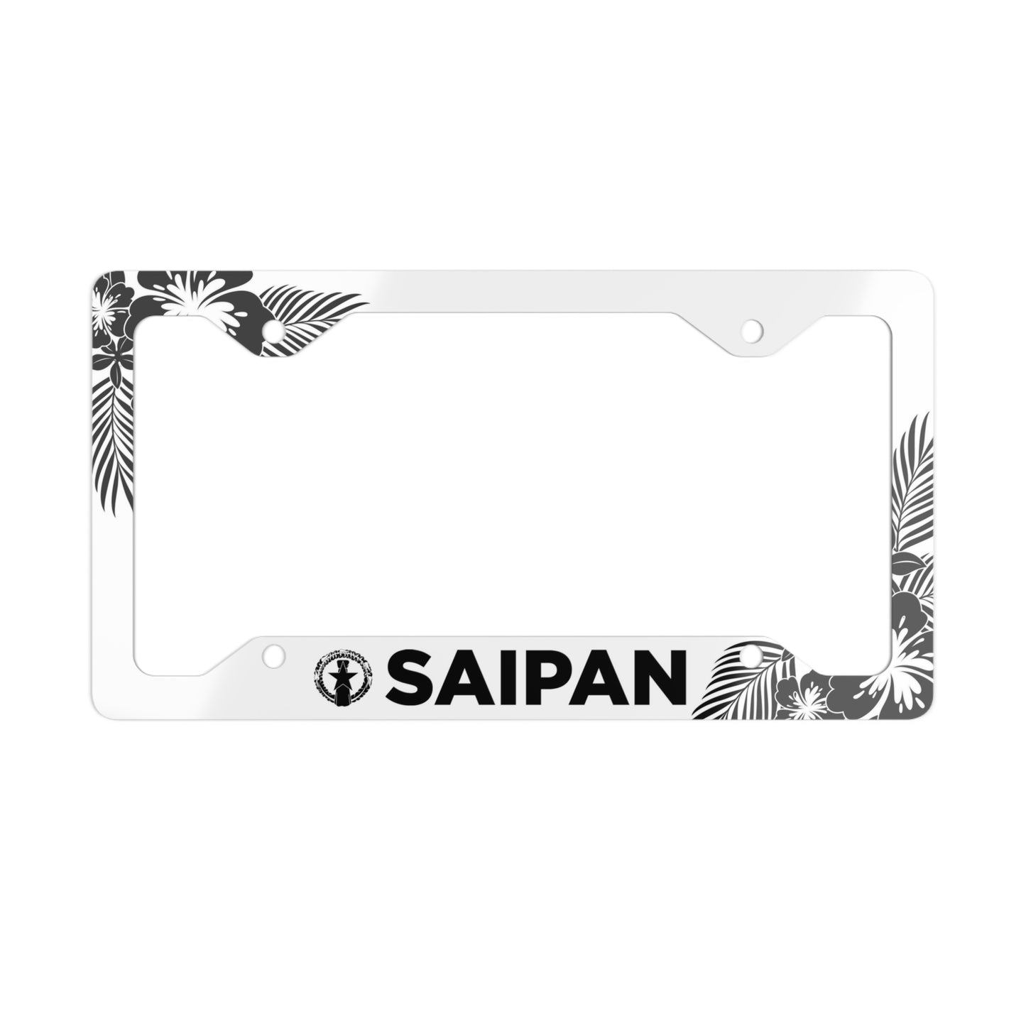 CNMI Saipan Tropical Hibiscus White Metal License Plate Frame