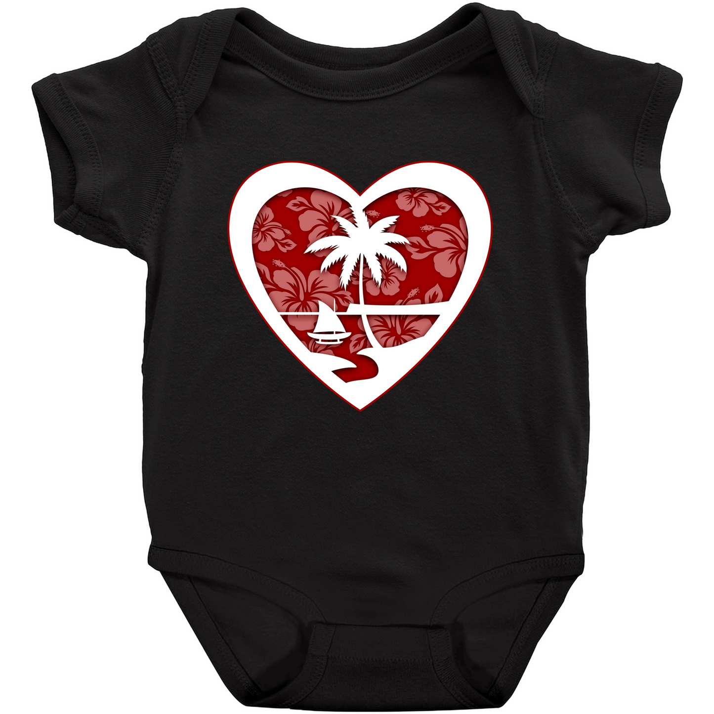 Heart Guam Hibiscus Red Baby One Piece Bodysuit
