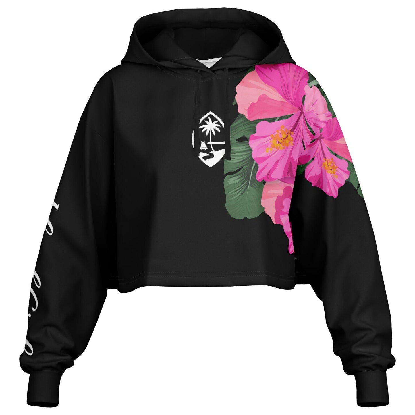 Guam Hibiscus Paradise Pink Cropped Hoodie