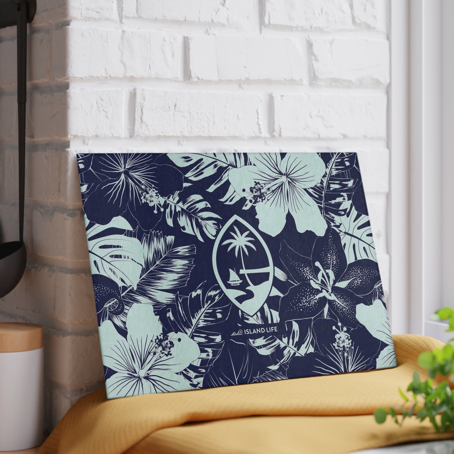 Guam Seal Blue Hibiscus Glass Cutting Board