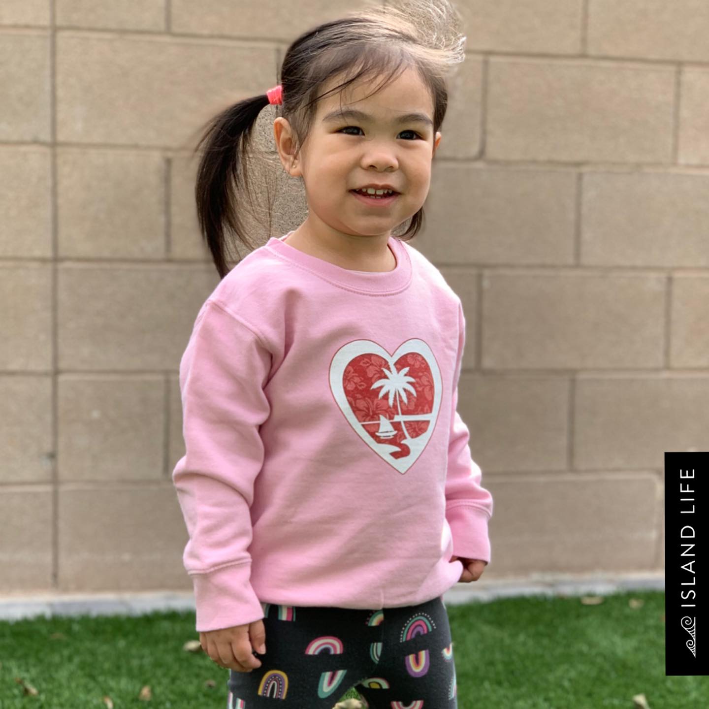 Heart Guam Hibiscus Red Toddler Crew Neck Sweatshirt