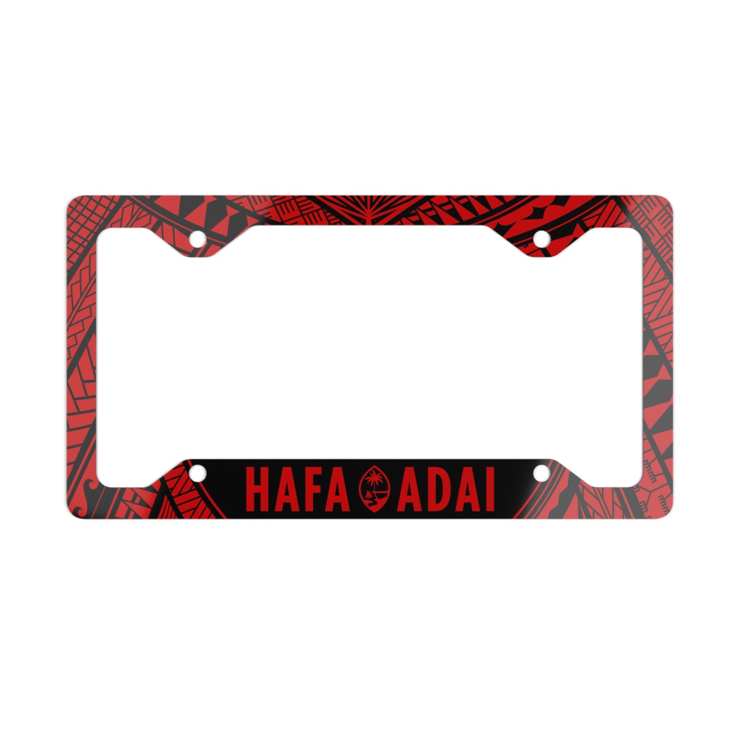 Guam Hafa Adai Tribal Red Metal License Plate Frame