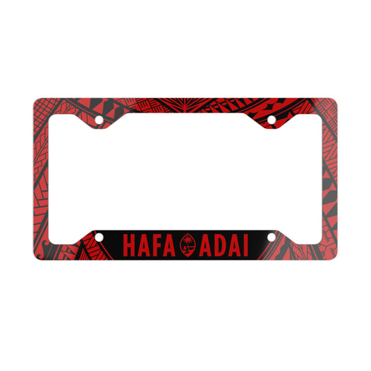 Guam Hafa Adai Tribal Red Metal License Plate Frame