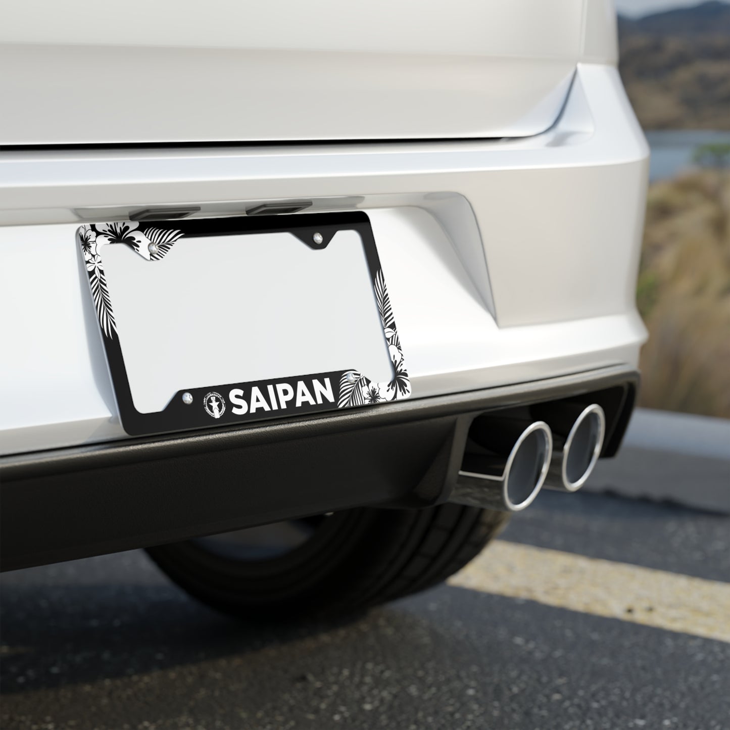 CNMI Saipan Tropical Hibiscus Black Metal License Plate Frame