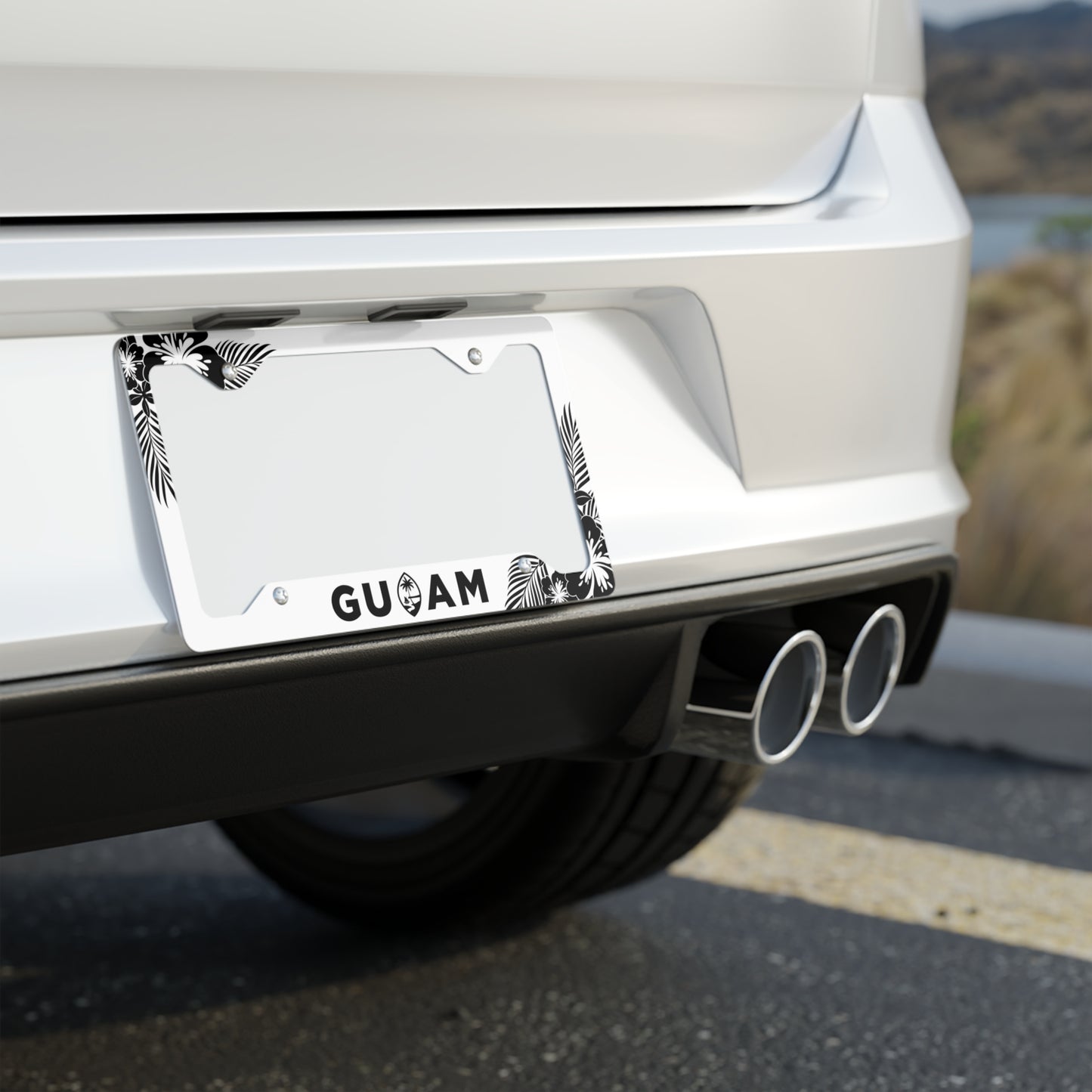 Guam Tropical Hibiscus White Metal License Plate Frame