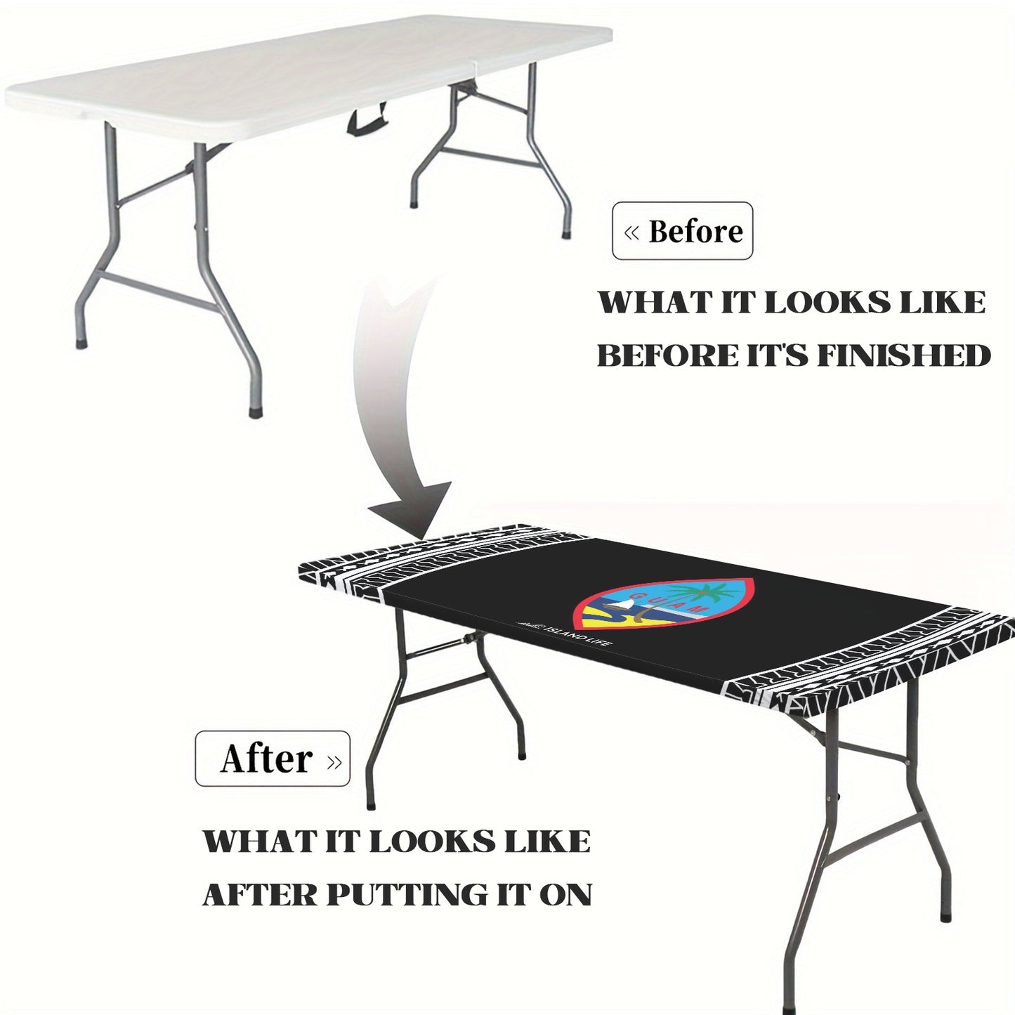 Guam Tribal Black Fitted Tablecloth