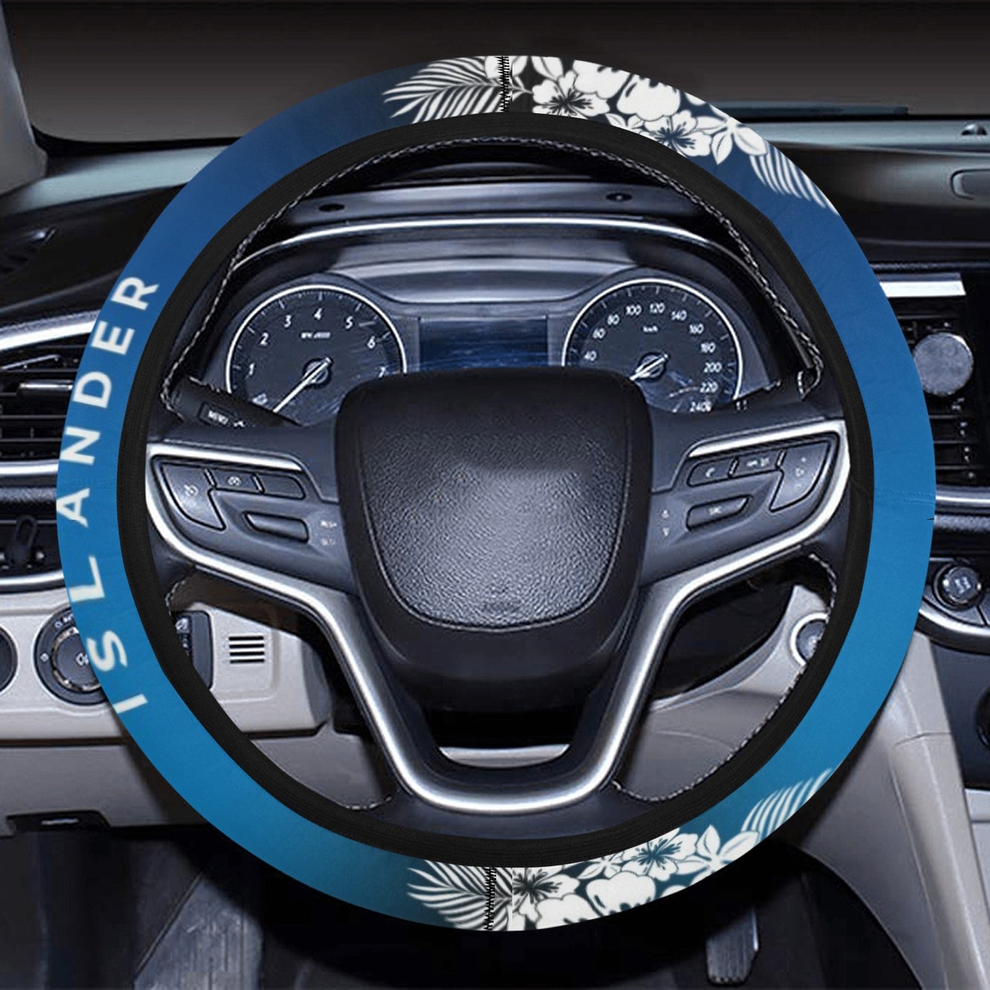 Tropical Hibiscus Islander Guam CNMI Blue Steering Wheel Cover with Anti-Slip Insert