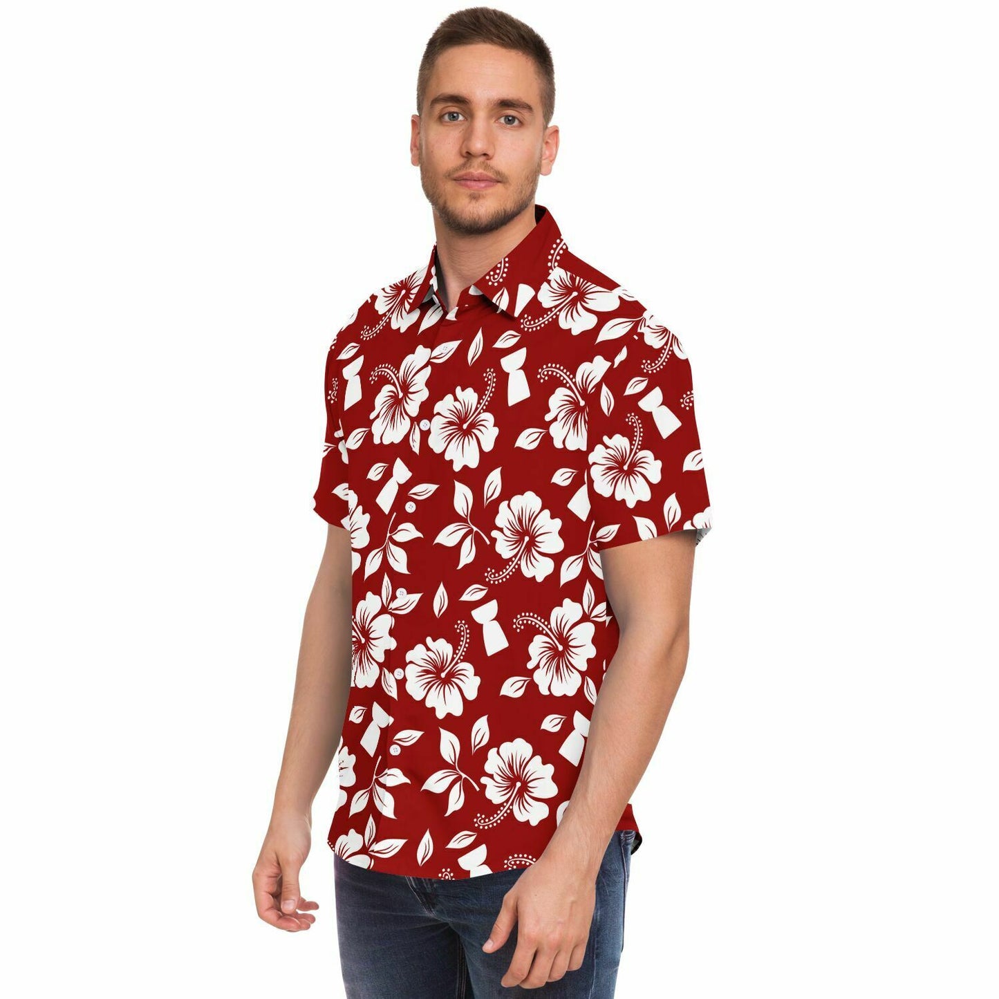 Hibiscus Latte Stone Guam CNMI Button Down Shirt