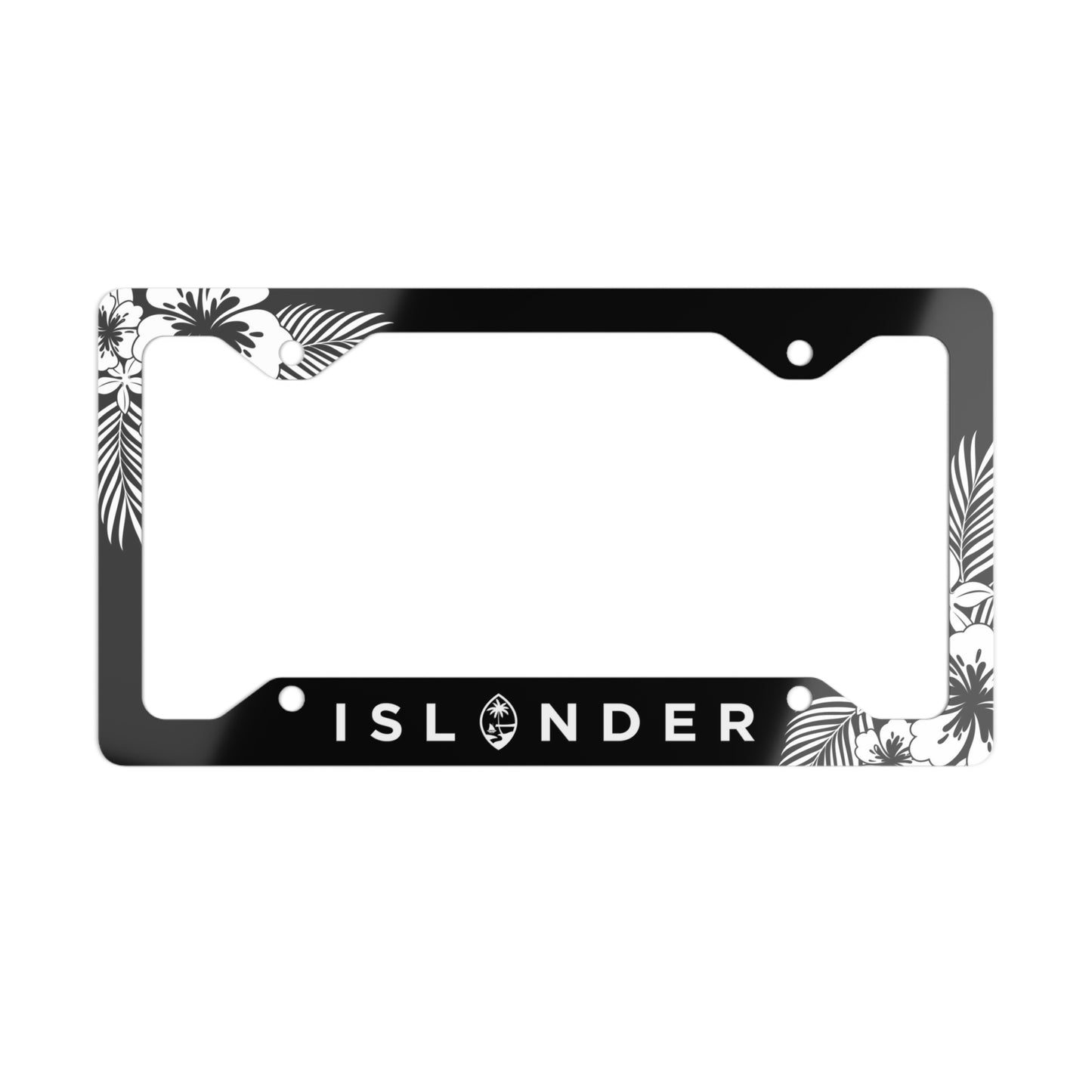 Islander Guam Tropical Hibiscus Black Metal License Plate Frame
