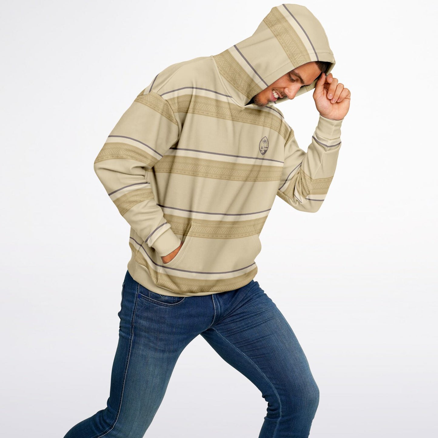 Guam Tribal Striped Khaki Unisex AOP Heavyweight Oversized Hoodie
