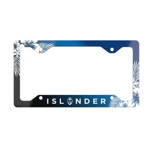 Islander Guam Tropical Hibiscus Blue Metal License Plate Frame