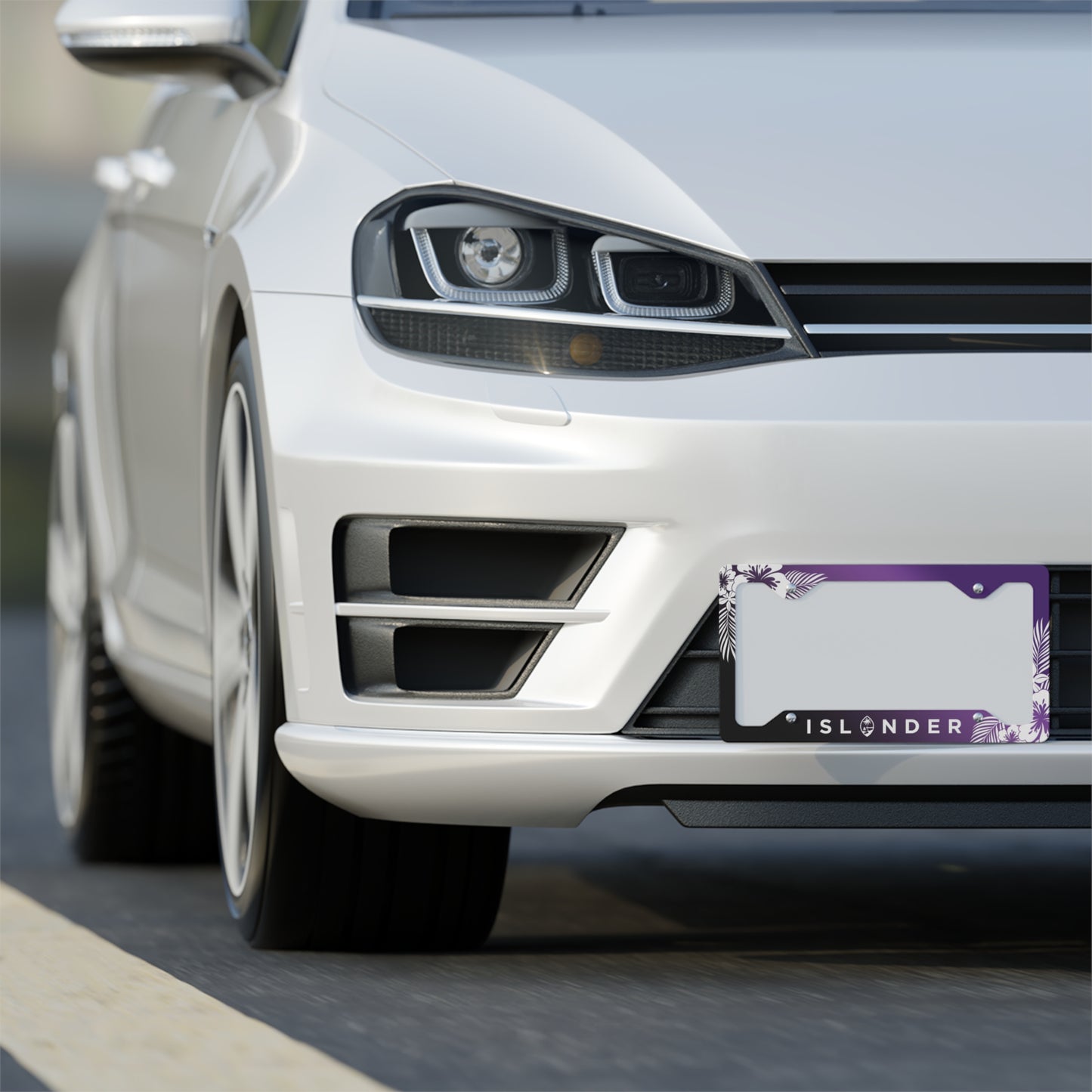 Islander Guam Tropical Hibiscus Purple Metal License Plate Frame