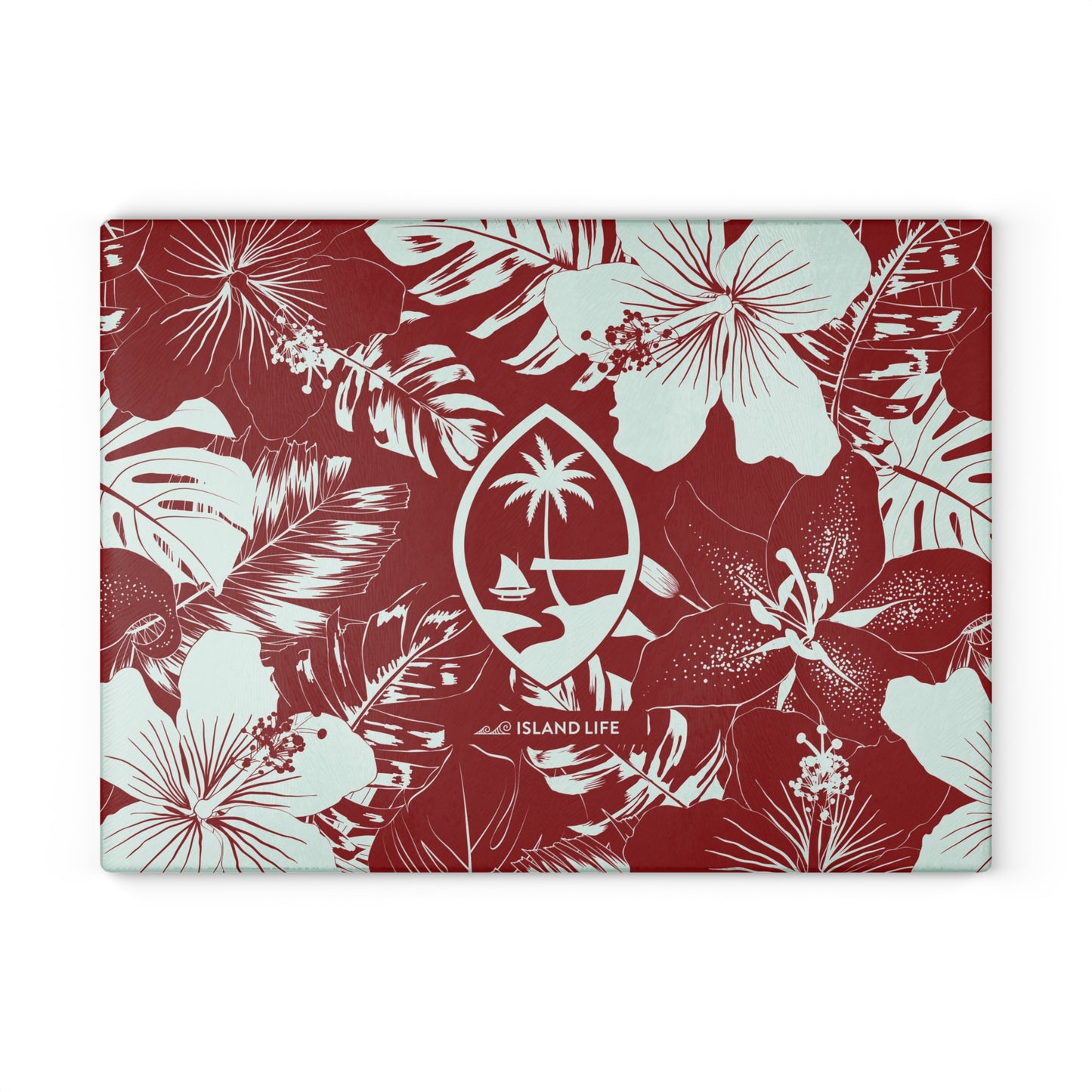 Guam Seal Red Hibiscus Glass Cutting Board