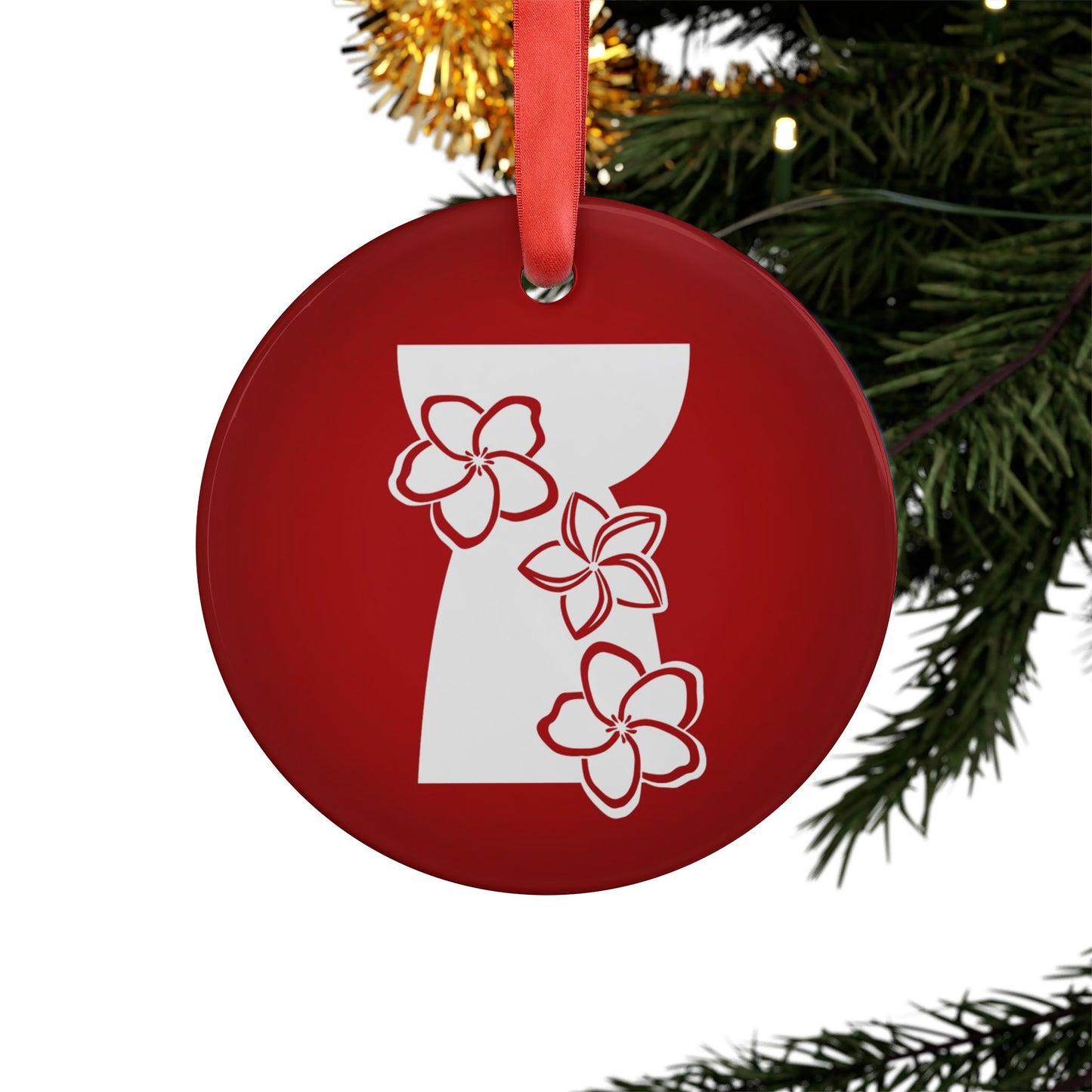 Latte Stone Plumeria Guam CNMI Acrylic Ornament with Ribbon