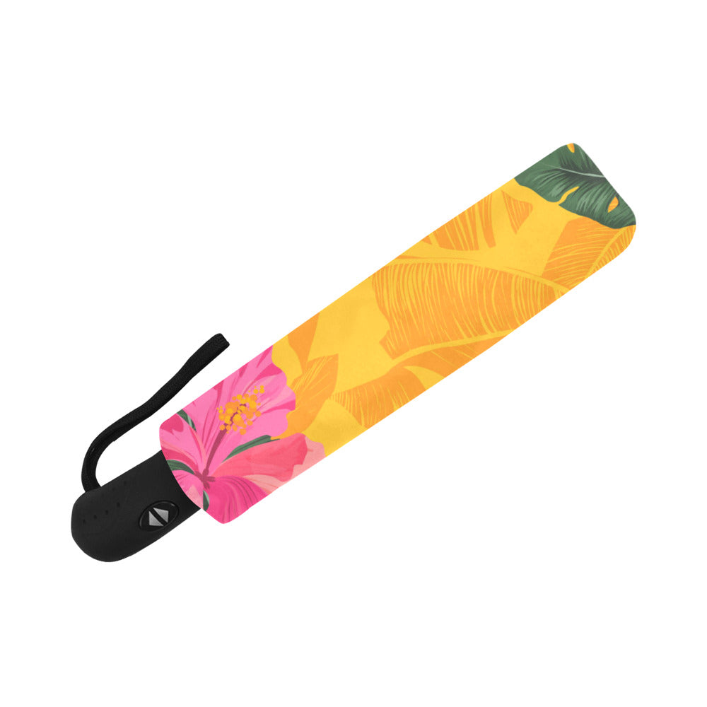 Hibiscus Banana Leaves Gold Anti-UV Auto-Foldable Umbrella