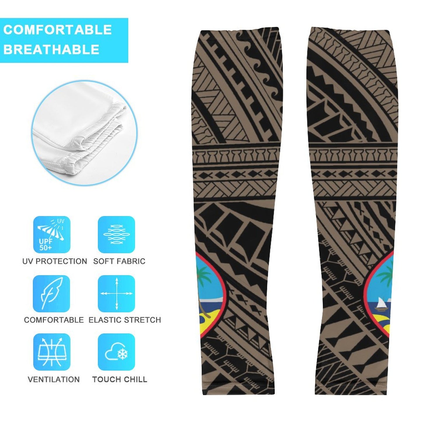 Guam Seal Tribal Brown All Over Print Arm Sleeves