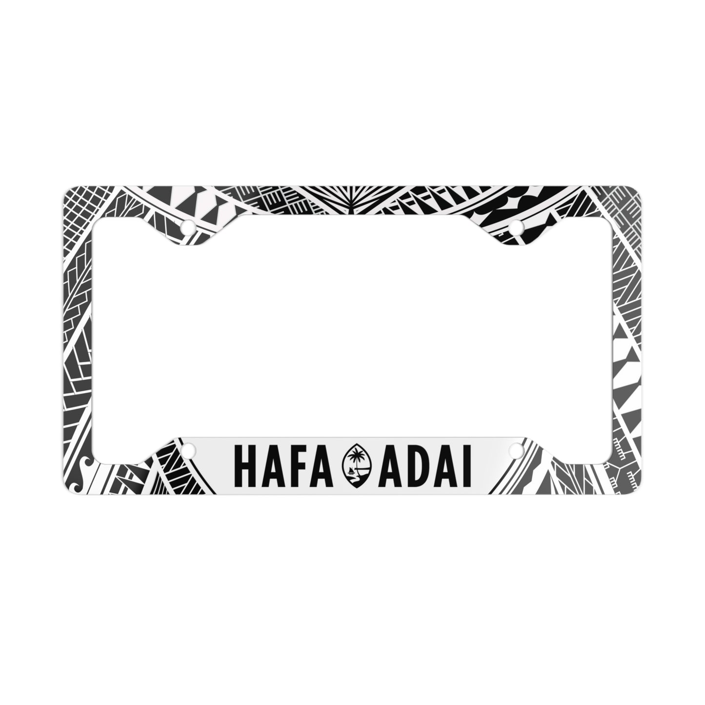 Guam Hafa Adai Tribal White Metal License Plate Frame