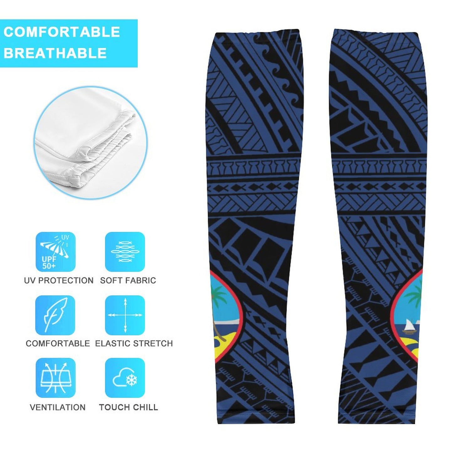Guam Seal Tribal Blue All Over Print Arm Sleeves