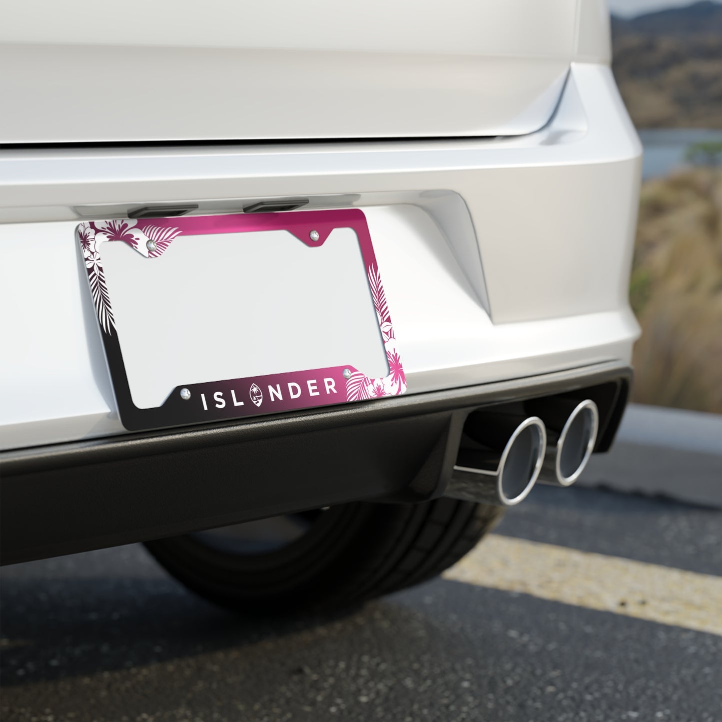 Islander Guam Tropical Hibiscus Pink Metal License Plate Frame
