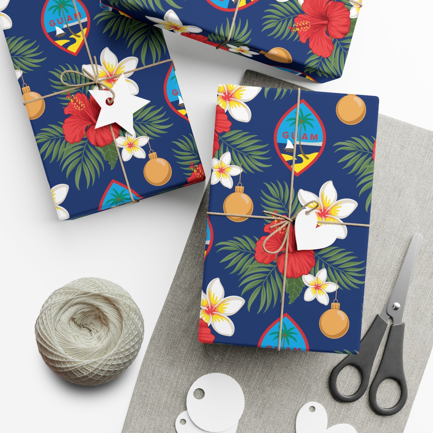 Guam Christmas Flowers Blue Gift Wrapping Paper