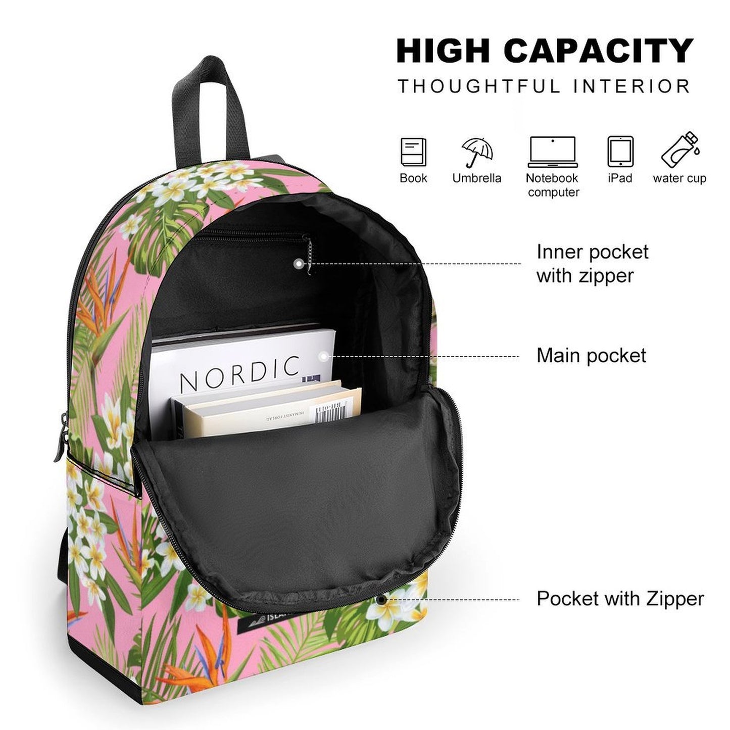 Guam Pink Tropical Flowers Dual-Compartment Backpack