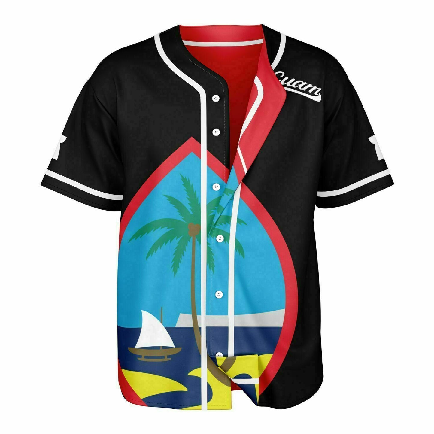 Guam Seal Red Black Reversible Baseball Jersey