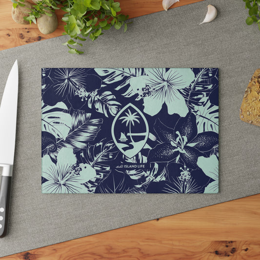 Guam Seal Blue Hibiscus Glass Cutting Board
