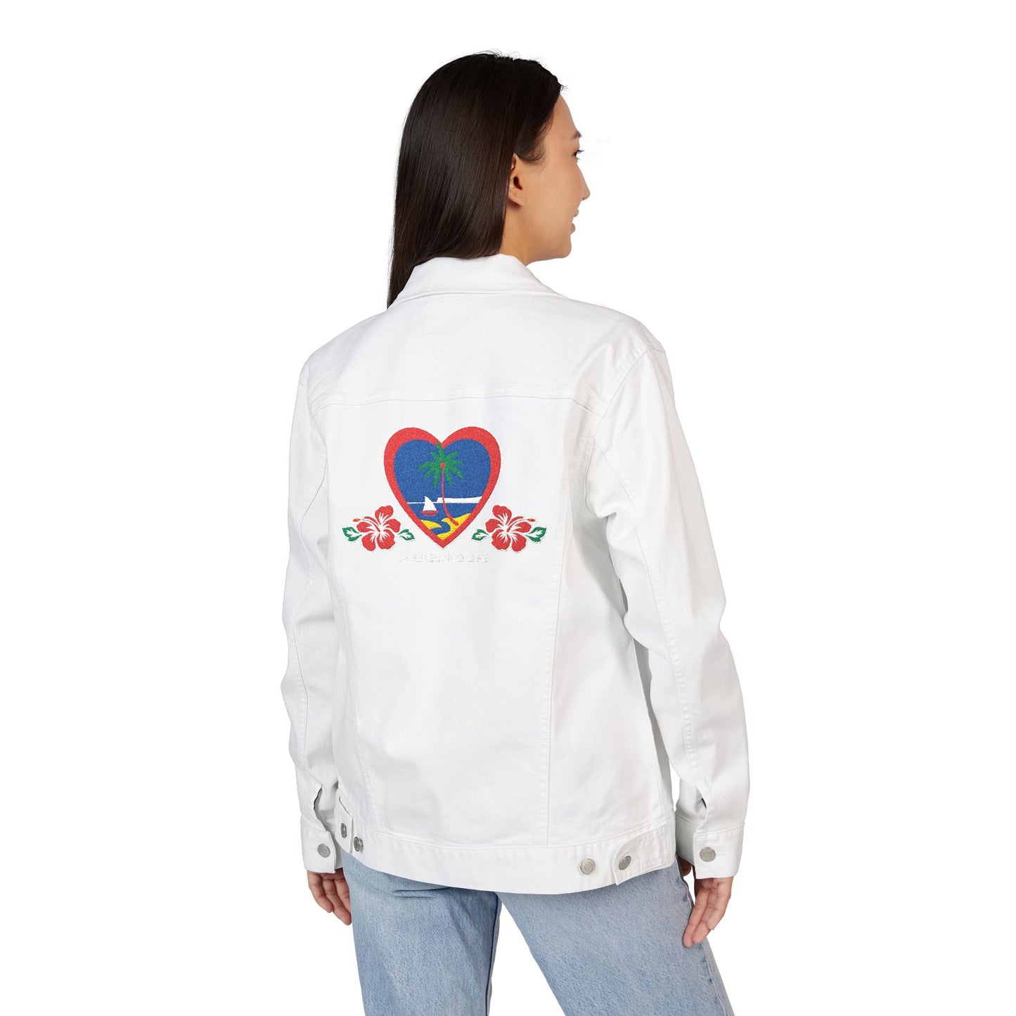 Heart Guam Embroidered Unisex Denim Jacket