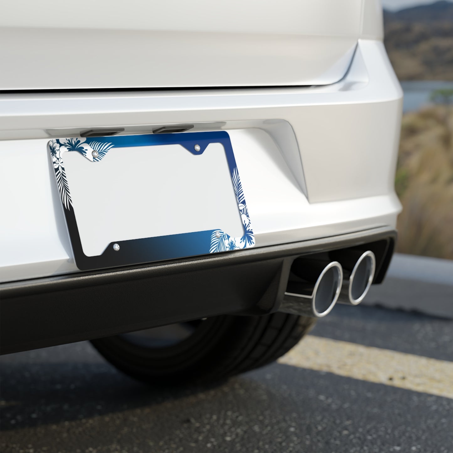 Tropical Hibiscus Blue Metal License Plate Frame