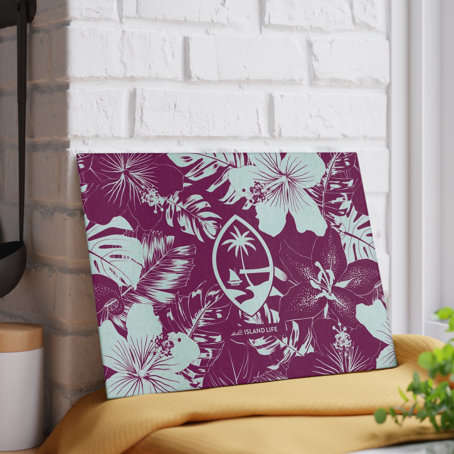 Guam Seal Purple Hibiscus Glass Cutting Board
