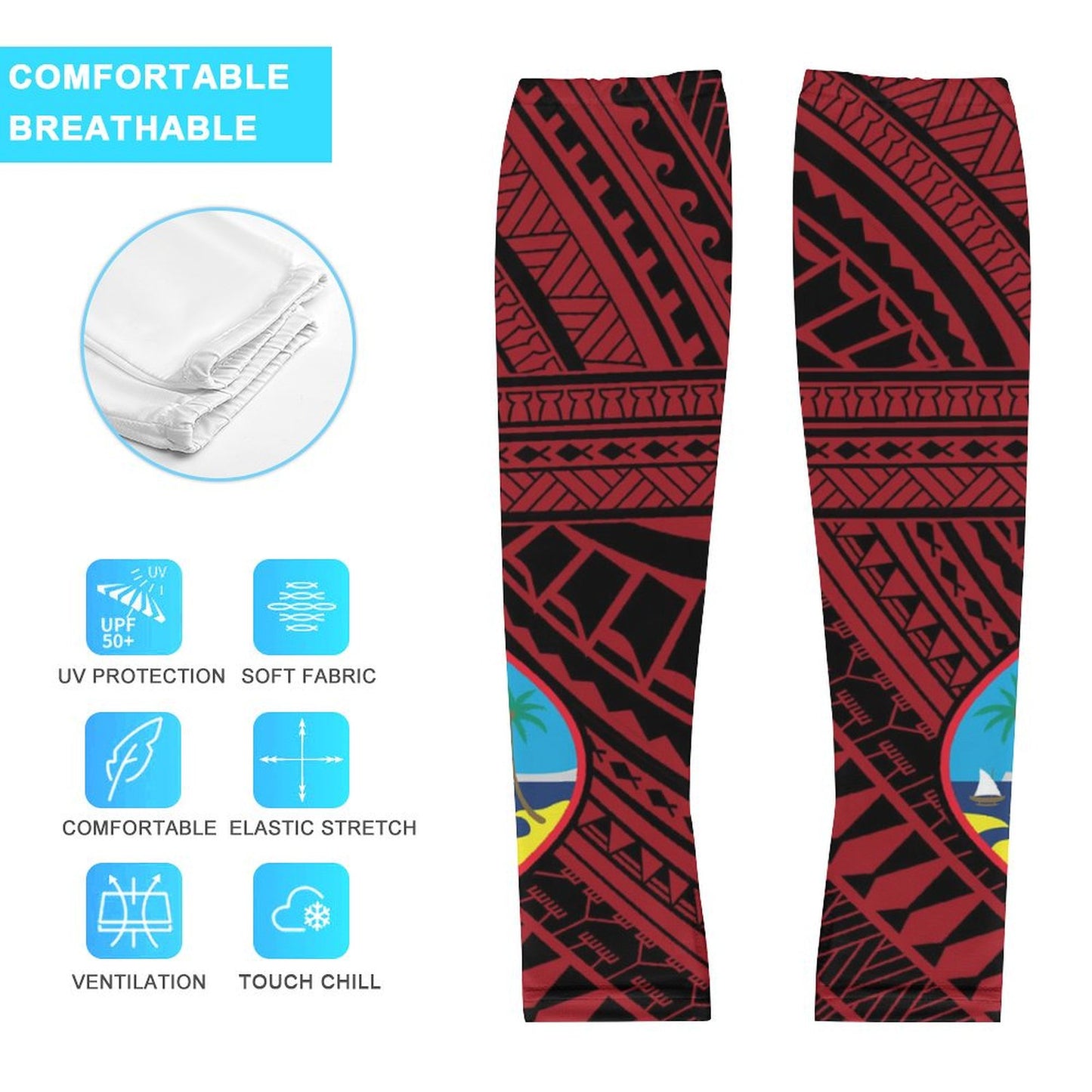 Guam Seal Tribal Red All Over Print Arm Sleeves