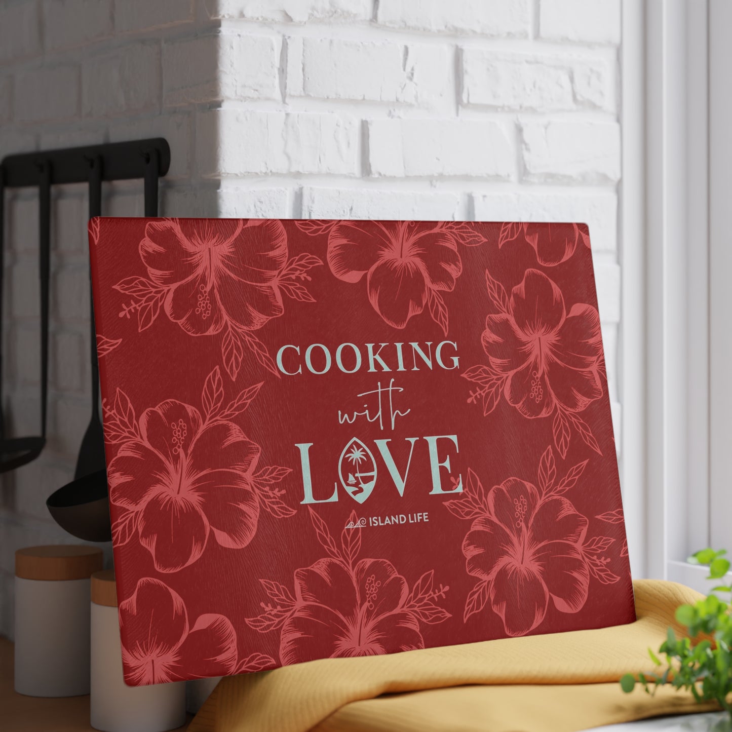 Cooking with Love Guam Glass Cutting Board