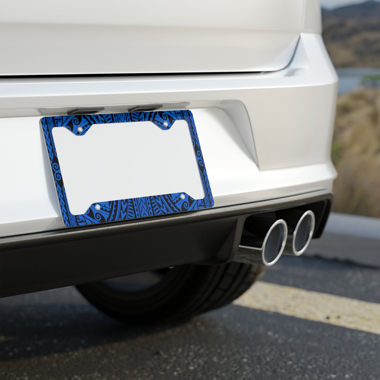 Island Tribal Polynesia Hawaiian Blue Metal License Plate Frame