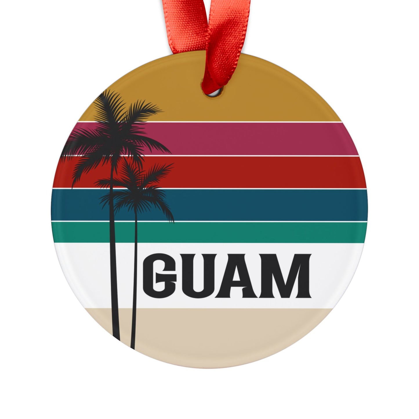 Retro Rainbow Guam Acrylic Ornament with Ribbon