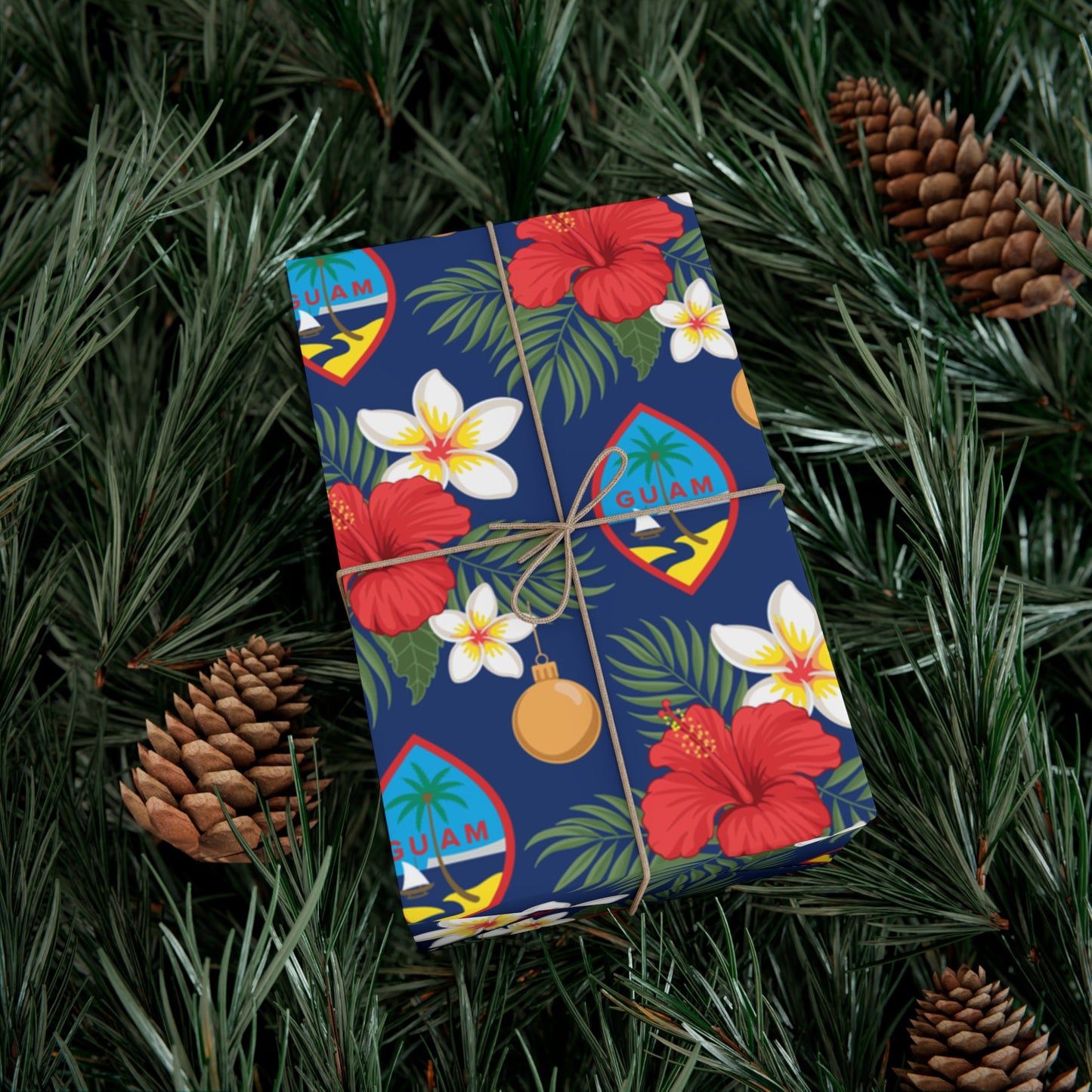 Guam Christmas Flowers Blue Gift Wrapping Paper
