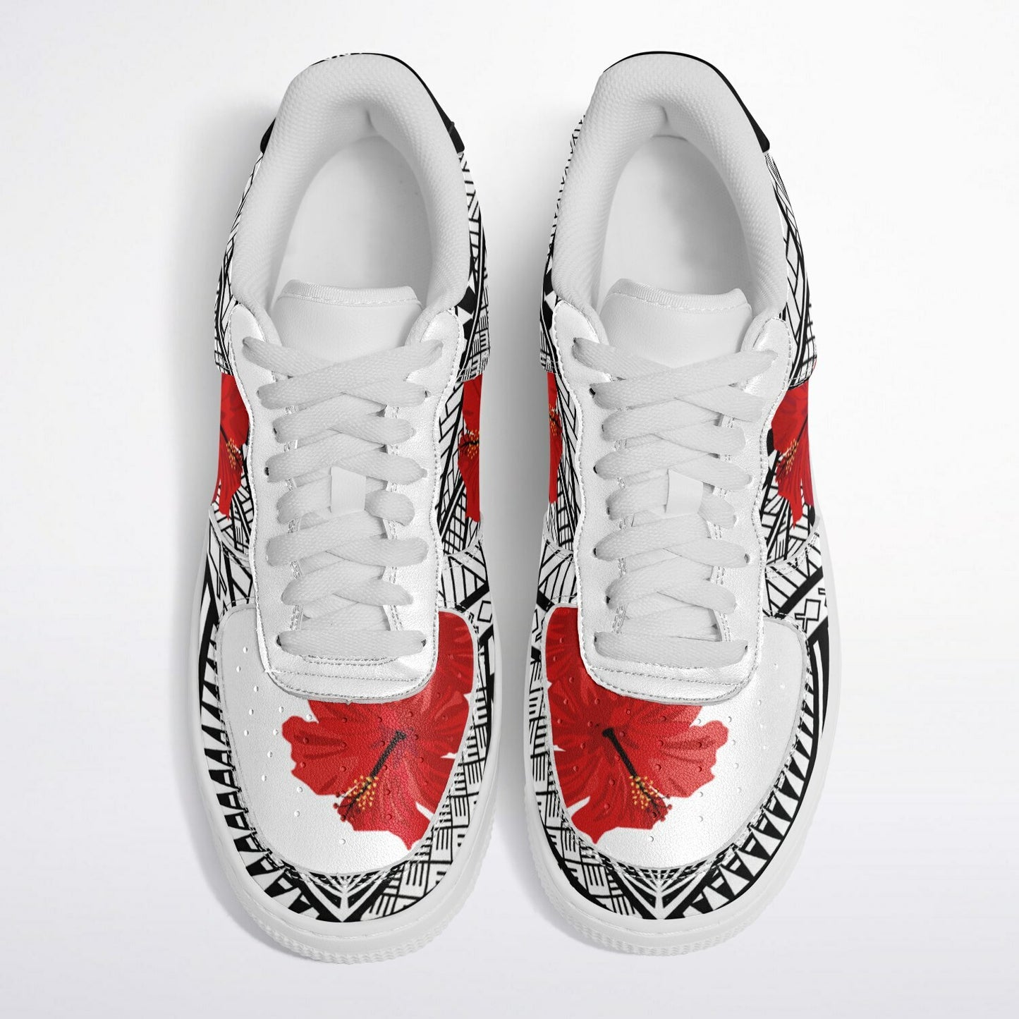 Guam Red Hibiscus Tribal White Core Low Shoes