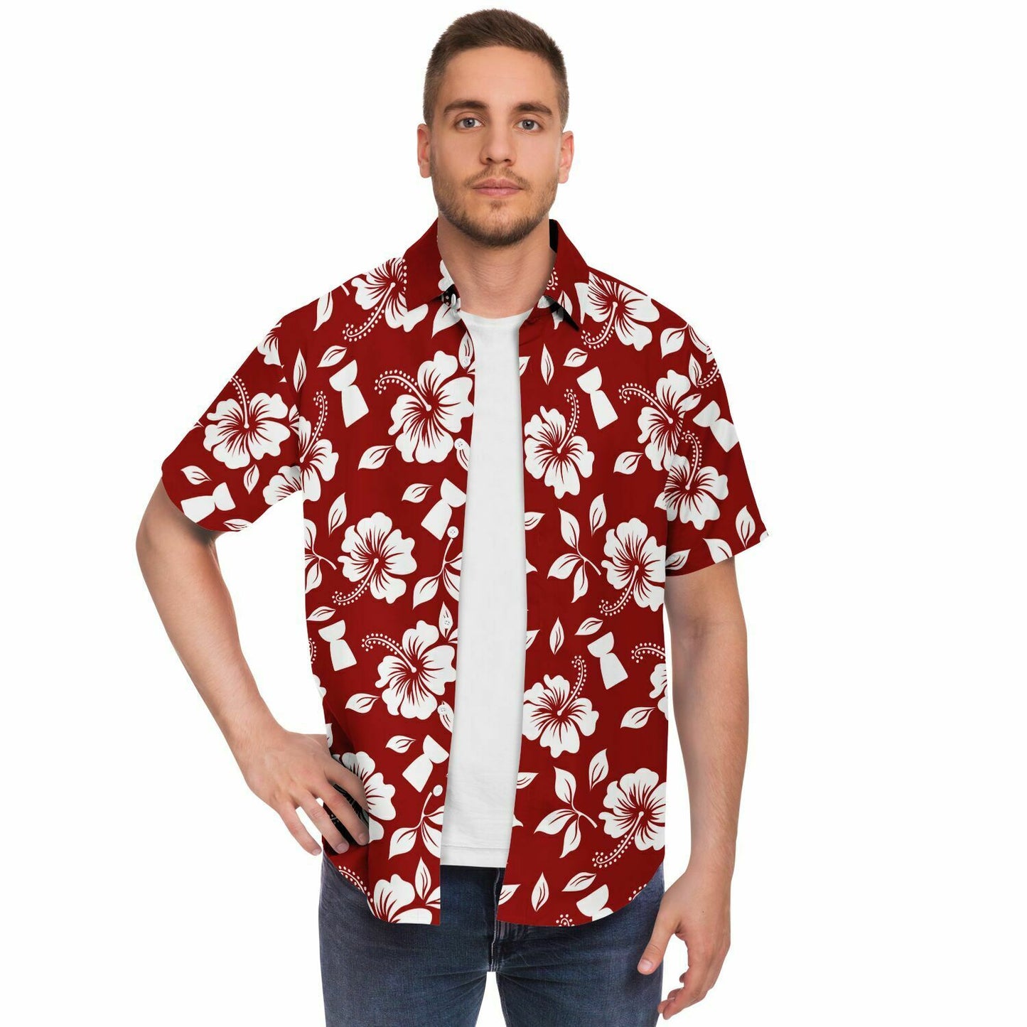 Hibiscus Latte Stone Guam CNMI Button Down Shirt