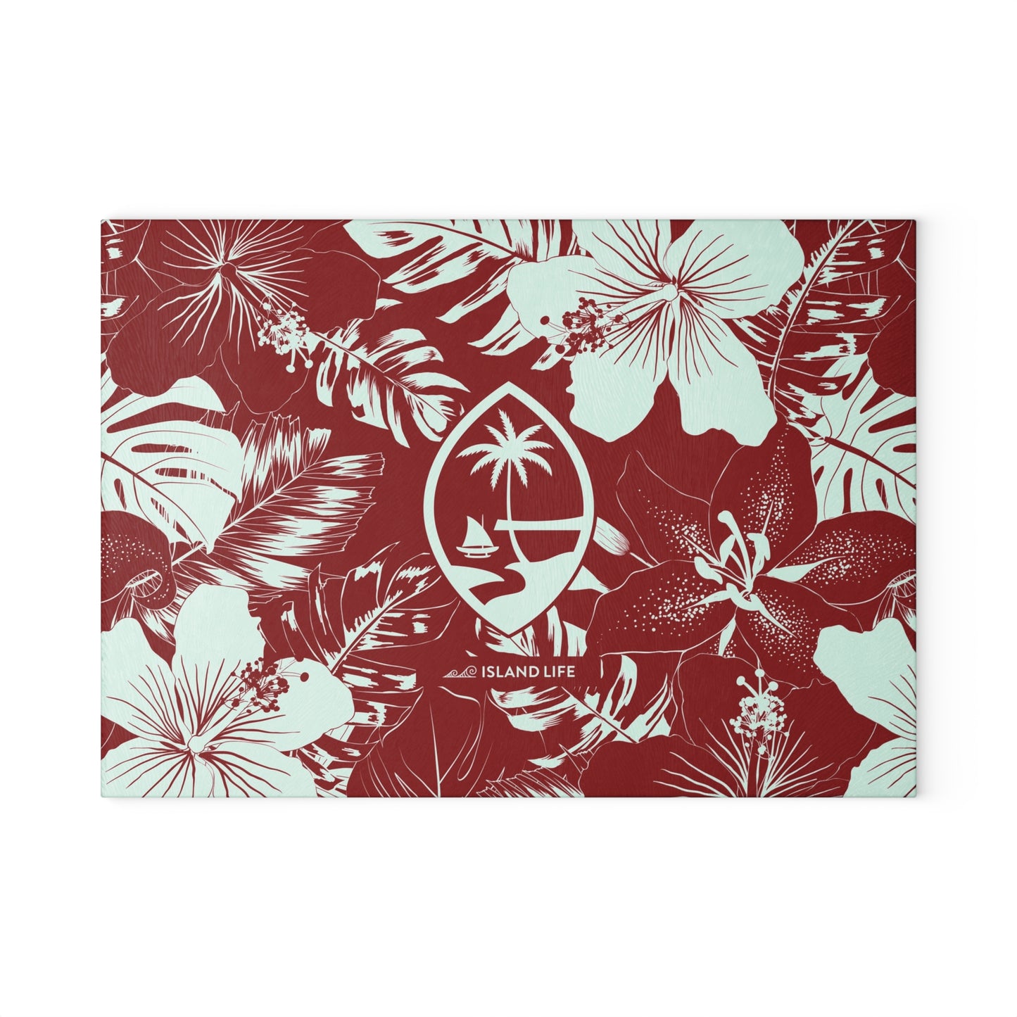 Guam Seal Red Hibiscus Glass Cutting Board