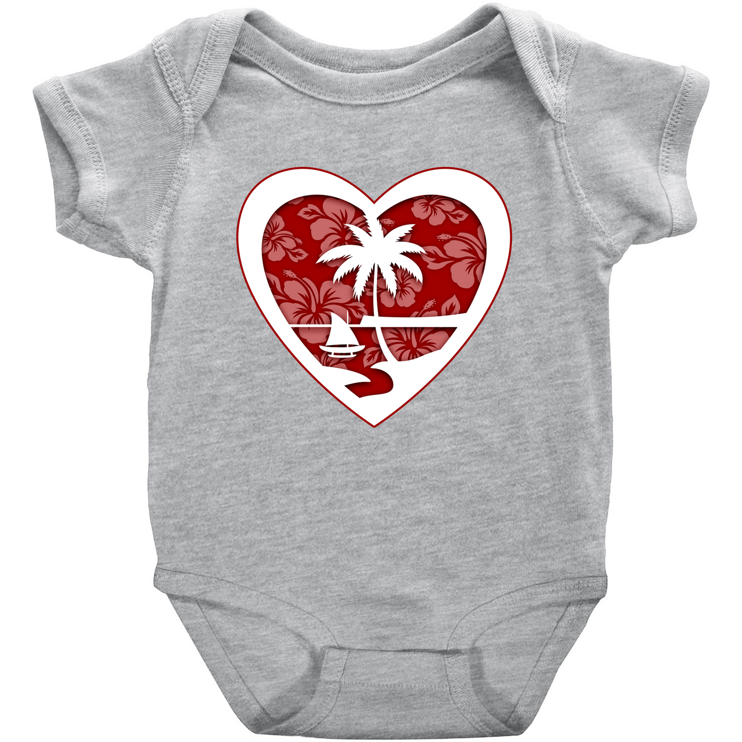 Heart Guam Hibiscus Red Baby One Piece Bodysuit