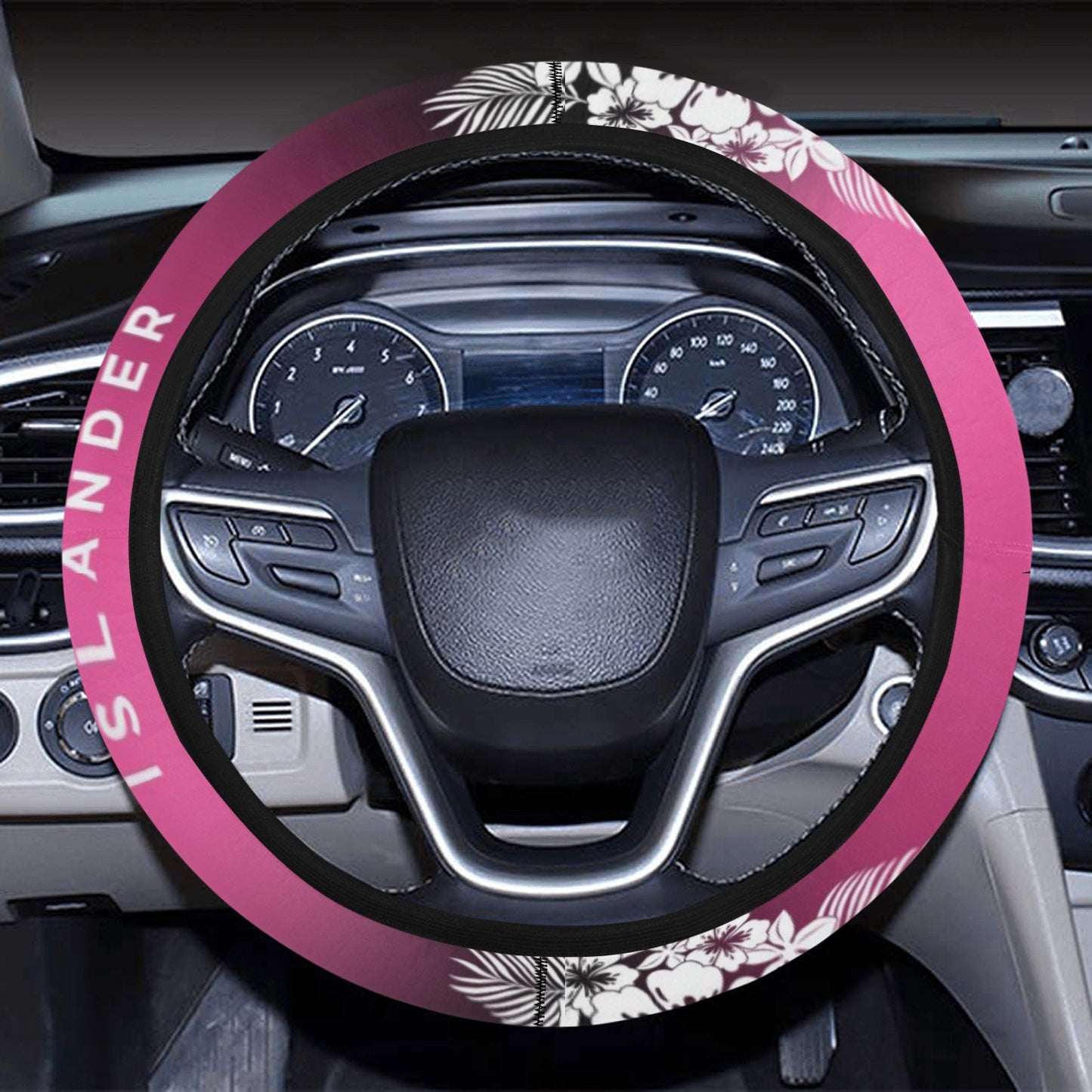 Tropical Hibiscus Islander Guam CNMI Pink Steering Wheel Cover with Anti-Slip Insert