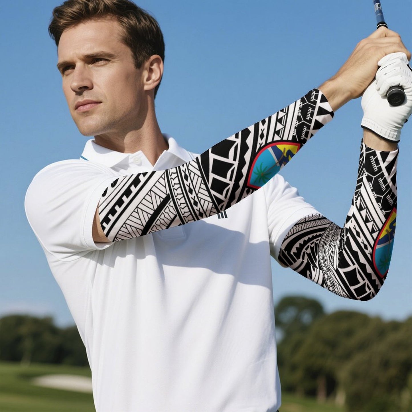 Guam Seal Tribal White All Over Print Arm Sleeves