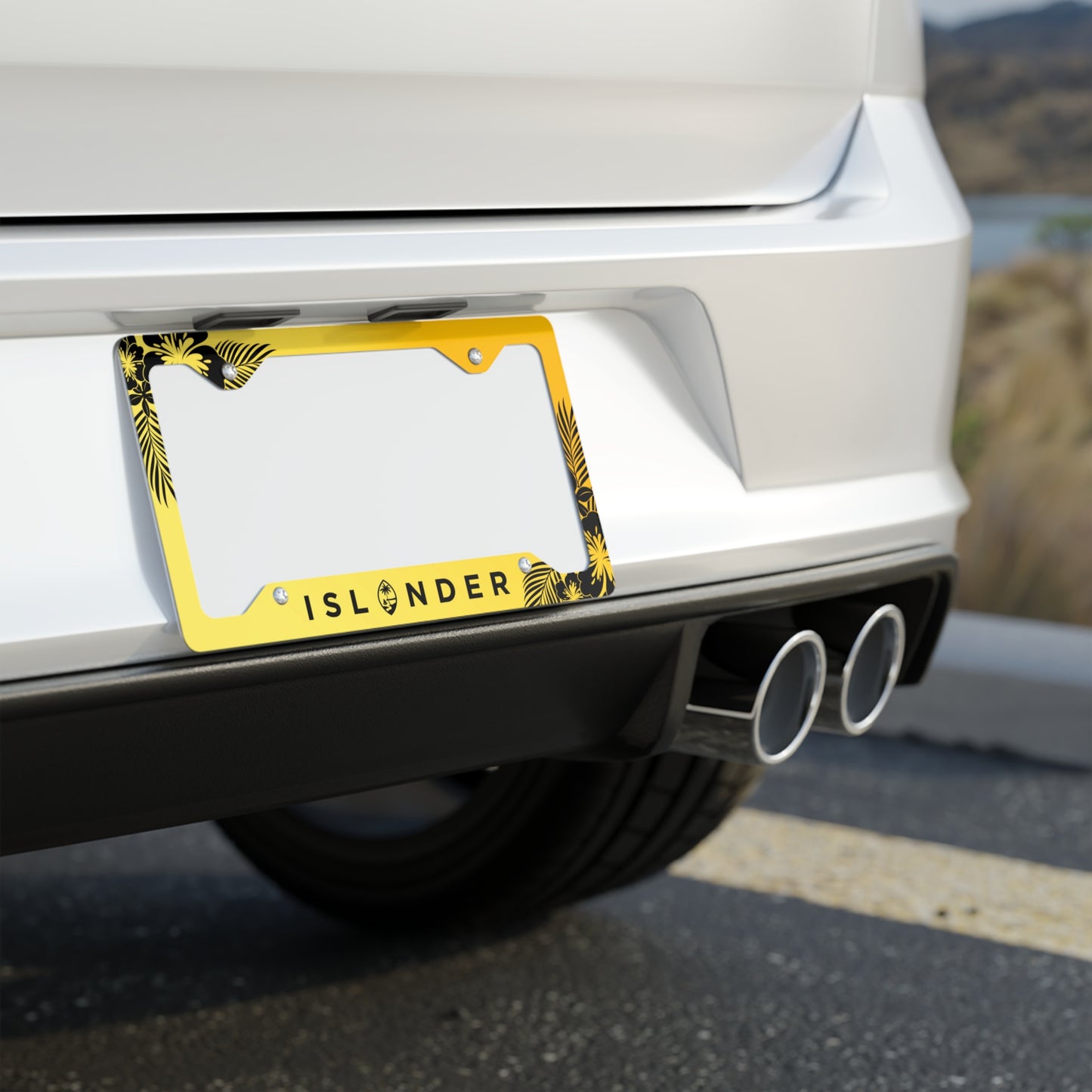 Islander Guam Tropical Hibiscus Yellow Metal License Plate Frame