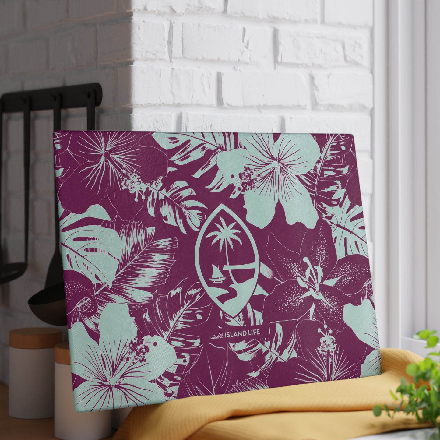 Guam Seal Purple Hibiscus Glass Cutting Board