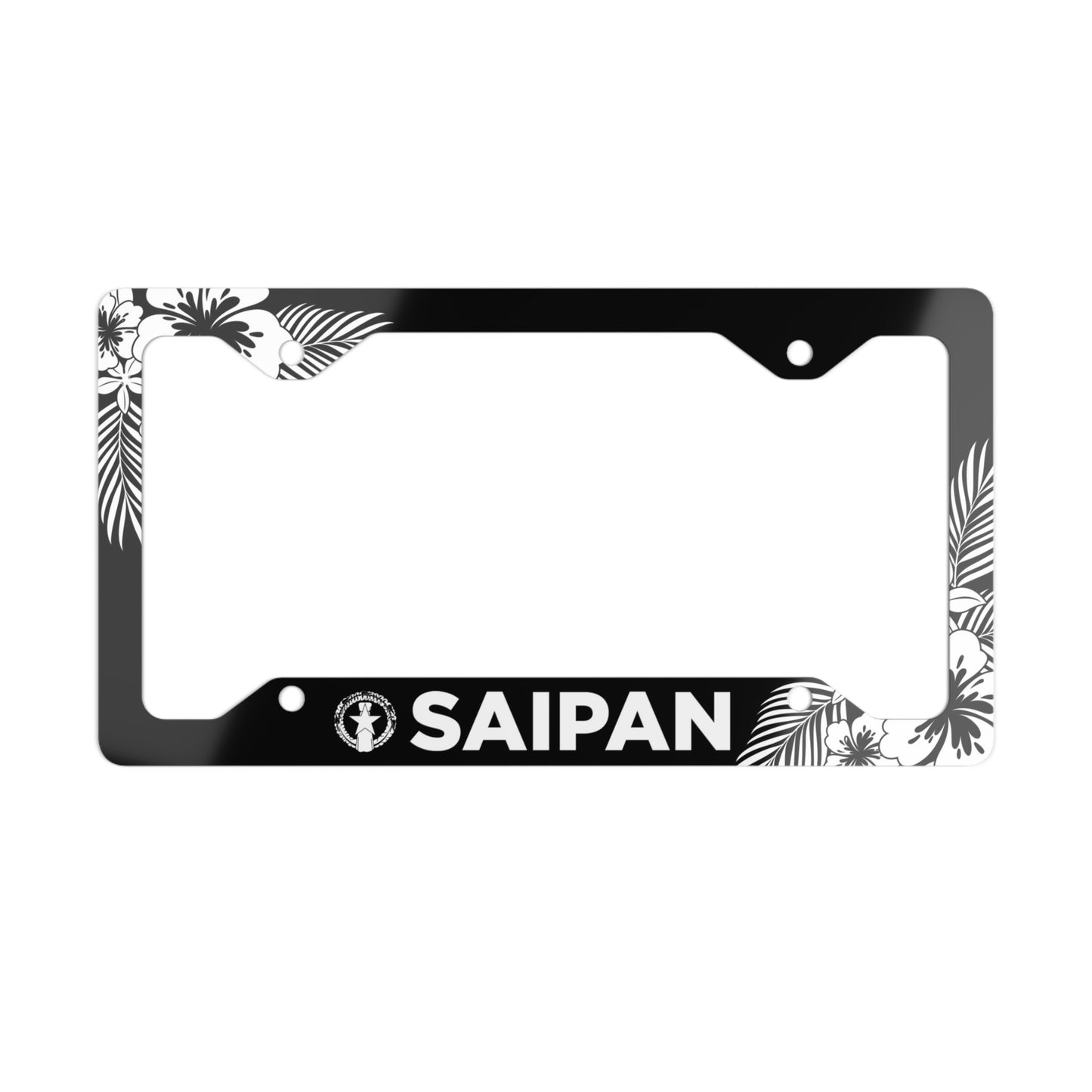 CNMI Saipan Tropical Hibiscus Black Metal License Plate Frame