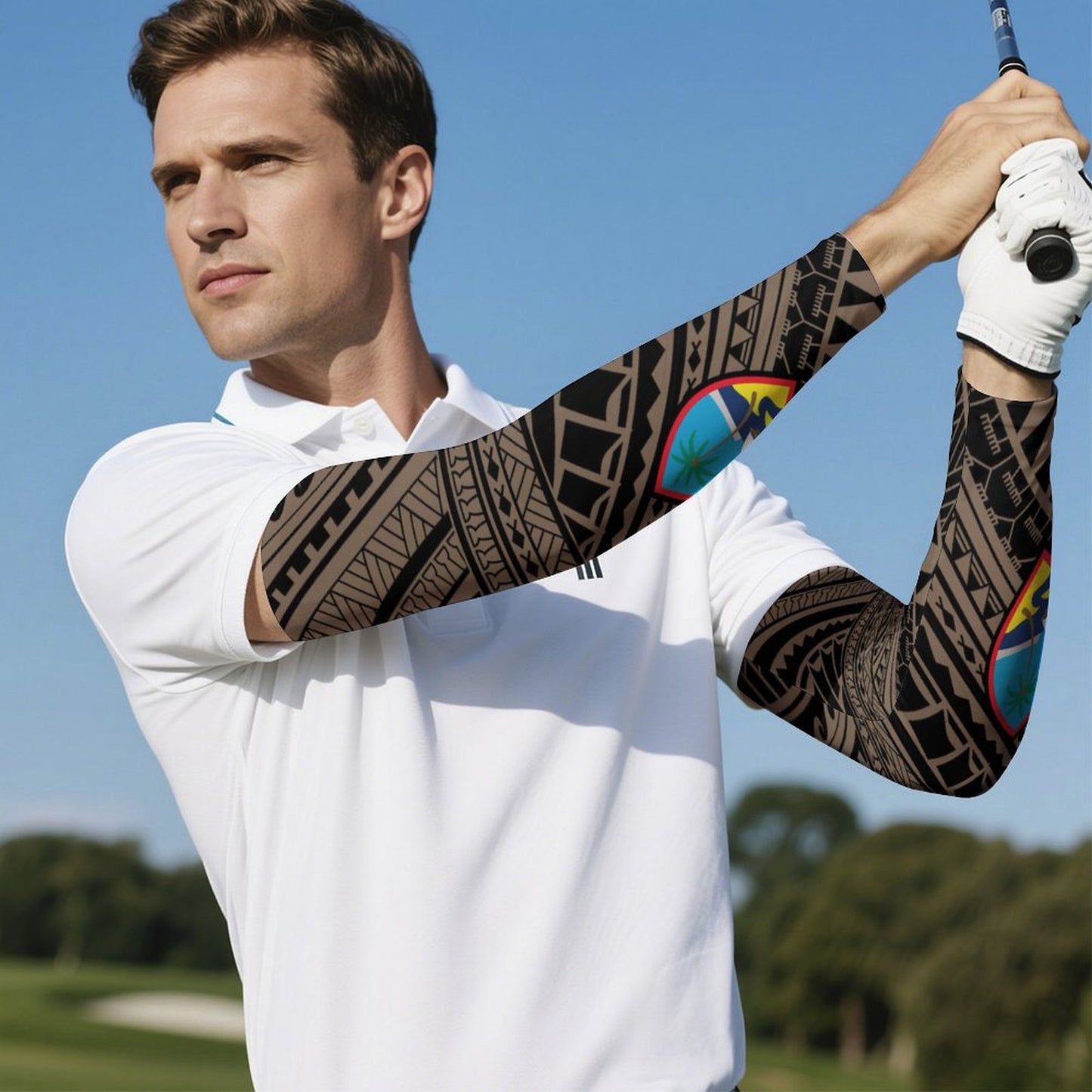 Guam Seal Tribal Brown All Over Print Arm Sleeves