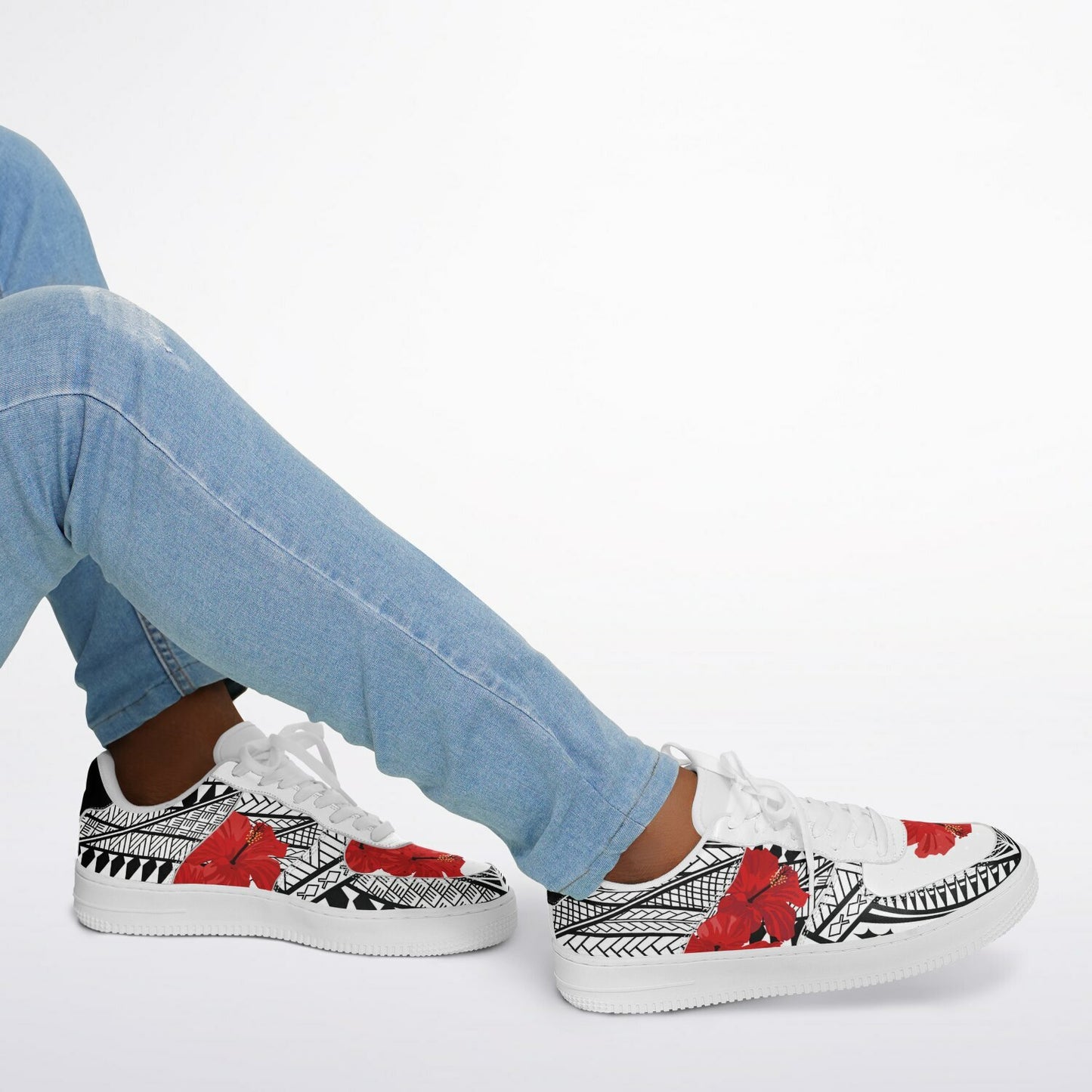 Guam Red Hibiscus Tribal White Core Low Shoes