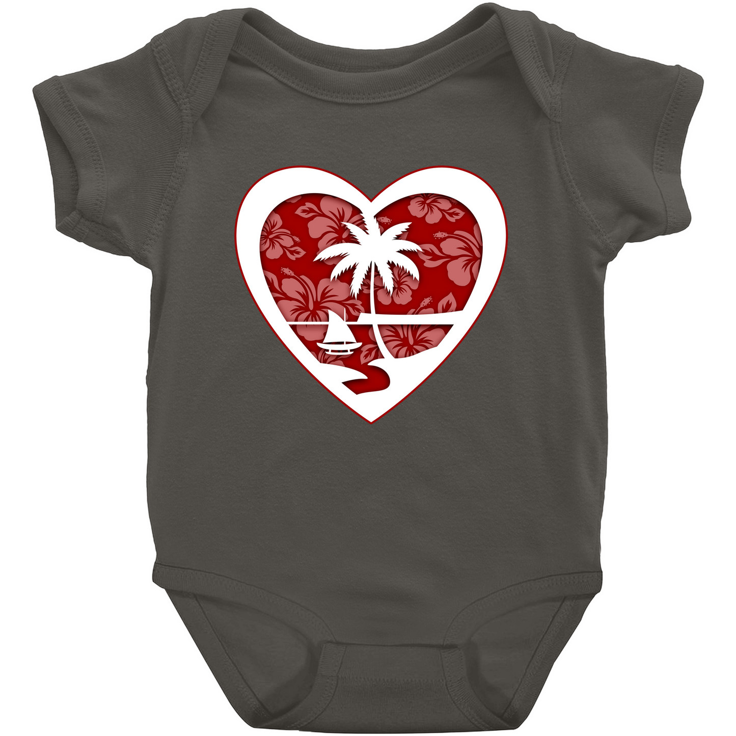 Heart Guam Hibiscus Red Baby One Piece Bodysuit